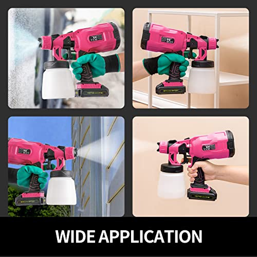 Bhtop Pink Cordless Paint Sprayer, 2 Pack 20V Portable Electric Hvlp Powerful Spray Gun With Safety Glasses3 Patterns & 3 Nozzles For Car, Deck, Fence #TOP5
