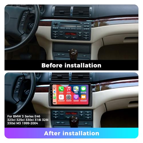 Fellostar Android Car Radio Stereo for BMW 3 Series E46 323ci 325ci 330ci 318i 328i 330xi M3 1998-2006, Built-in Carpaly Android Auto 8-Core IPS Screen Head Unit(8GB RAM + 256GB ROM)