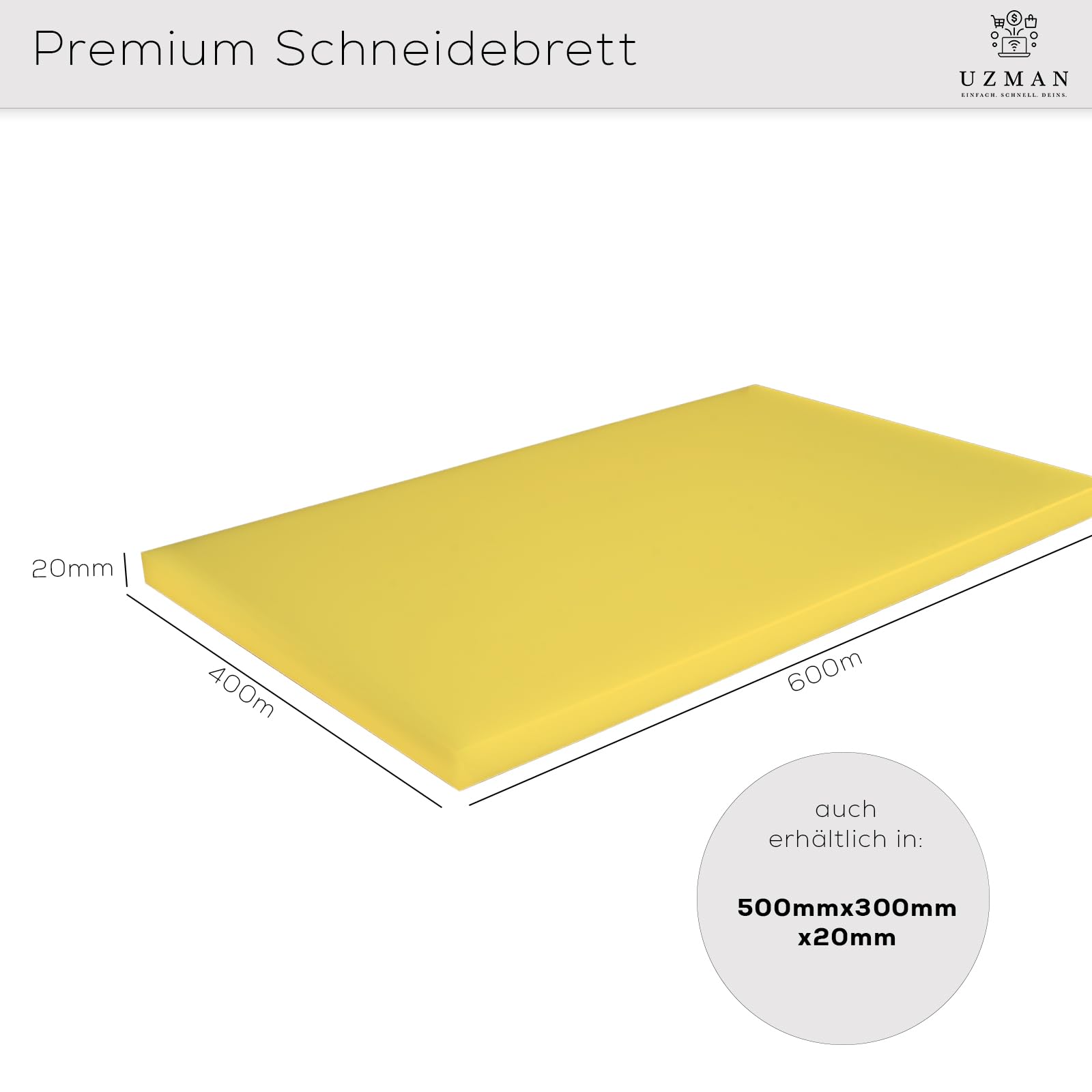 Gastro Schneidebrett aus Kunststoff PP – Hygienisches Profi-Schneidbrett in Verschiedenen Farben und Größen (500x300x20 mm & 600x400x20 mm) HACCP Hackbrett Küchenbrett (Gelb, 600 * 400)