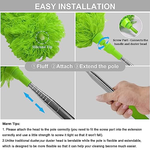 Image of DELUX Microfiber Feather Duster Extendable Duster with 100 inches Extra Long Pole, Bendable Head & Long Handle Dusters for Cleaning Ceiling Fan, High Ceiling, Blinds, Furniture & Cars Green