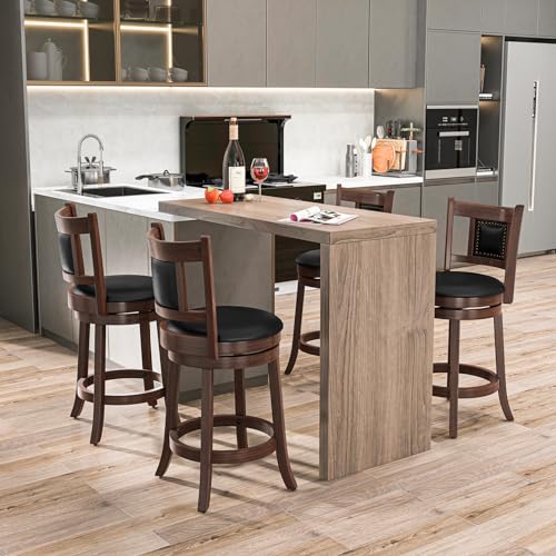 Butacos giratorios GIANTEX, set de 4 unidades, altura de barra 25,5 pulgadas, respaldo ergonómico, asiento acolchado suave, patas de madera de caucho, reposapiés, sin brazos, para cocina, comedor y pub miniatura 2