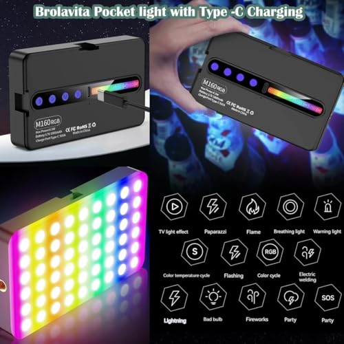 Image of Bumpi RGB Portable Pocket Camera Light Dimmable Panel Lamp | Full Color 2700-6500k 6.5W for Phone Photography Video Led Light 1800 mAh for Zoom Calls, Live Stream, Selfies, Makeup