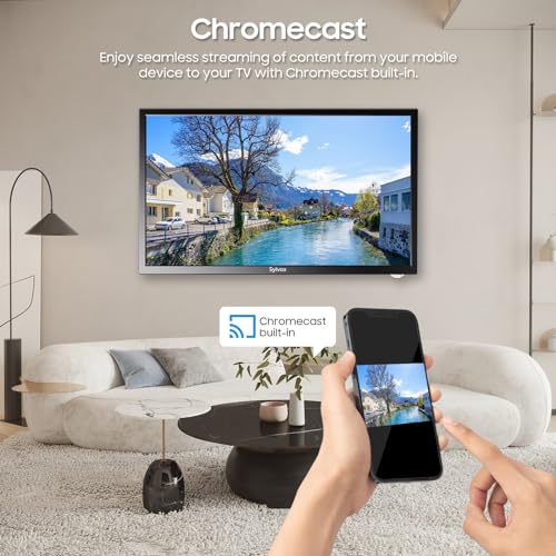 SYLVOX 27 inch Small Smart TV with DVD Player Built in, 1080P Android Caravan TV with Google Play, Voice Assistant, HiFi Speaker, DVB-T2/C/S2, Seismic Design 12V TV for Motorhomes, Caravans, Campervan