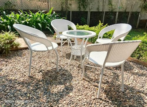 Image of India 4+1 Outdoor Indoor Patio Furniture Sets Rattan Chair Patio Set Conversation Set Bistro Set Chairs Balcony Rooftop Outdoor Garden Furniture Chair (White & Purple Cushion)