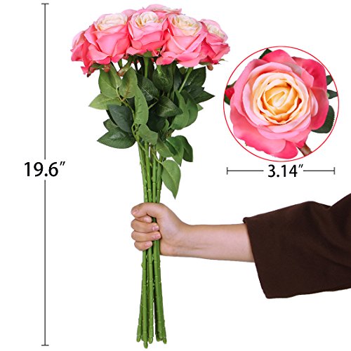 Luyue 10 Pack Artificial Silk Rose Flower Wedding Bouquet Party Home Decor(Pink Edge) #TOP2