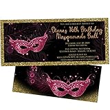 Masquerade Birthday Invitations, Sweet 16 Formal, Pink and gold or Blue and Silver, with envelopes (Pink and Gold)