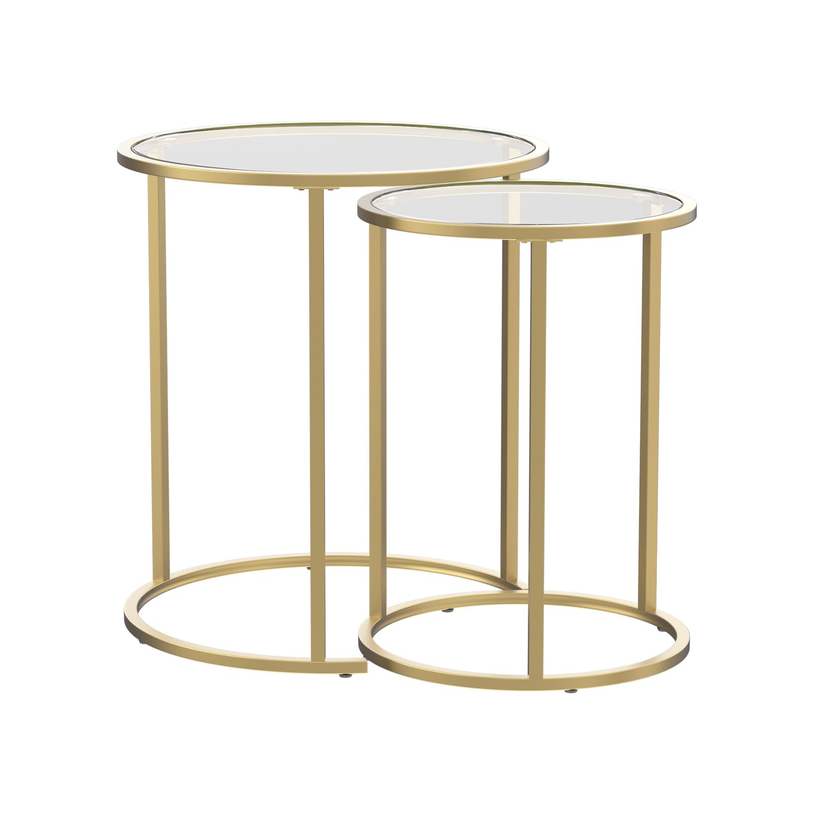JCWH Gold Nesting Side Table S/2, Round Glass Stacking Coffee Drink End
