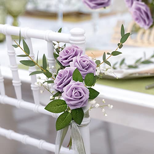 Mocoosy 50Pcs Rose Artificial Flowers, Real Looking Lilac Fake Roses For Decorations, Pale Purple Foam Rose Bulk With Stems For Diy Wedding Bouquets Floral Arrangements Bridal Shower Party Home Decor #TOP4