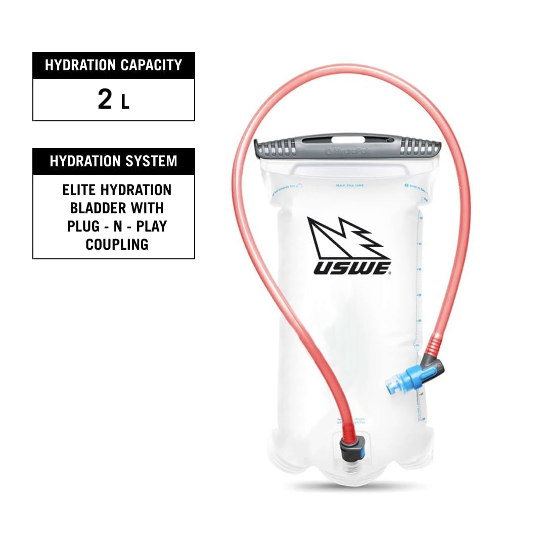 USWE Rush - Chaleco de hidratación para bicicleta de 8 L, correas ajustables en el pecho, chaleco de hidratación para correr, bolsa de hidratación de 2.0 L, ciclismo de montaña, grava y ciclismo con