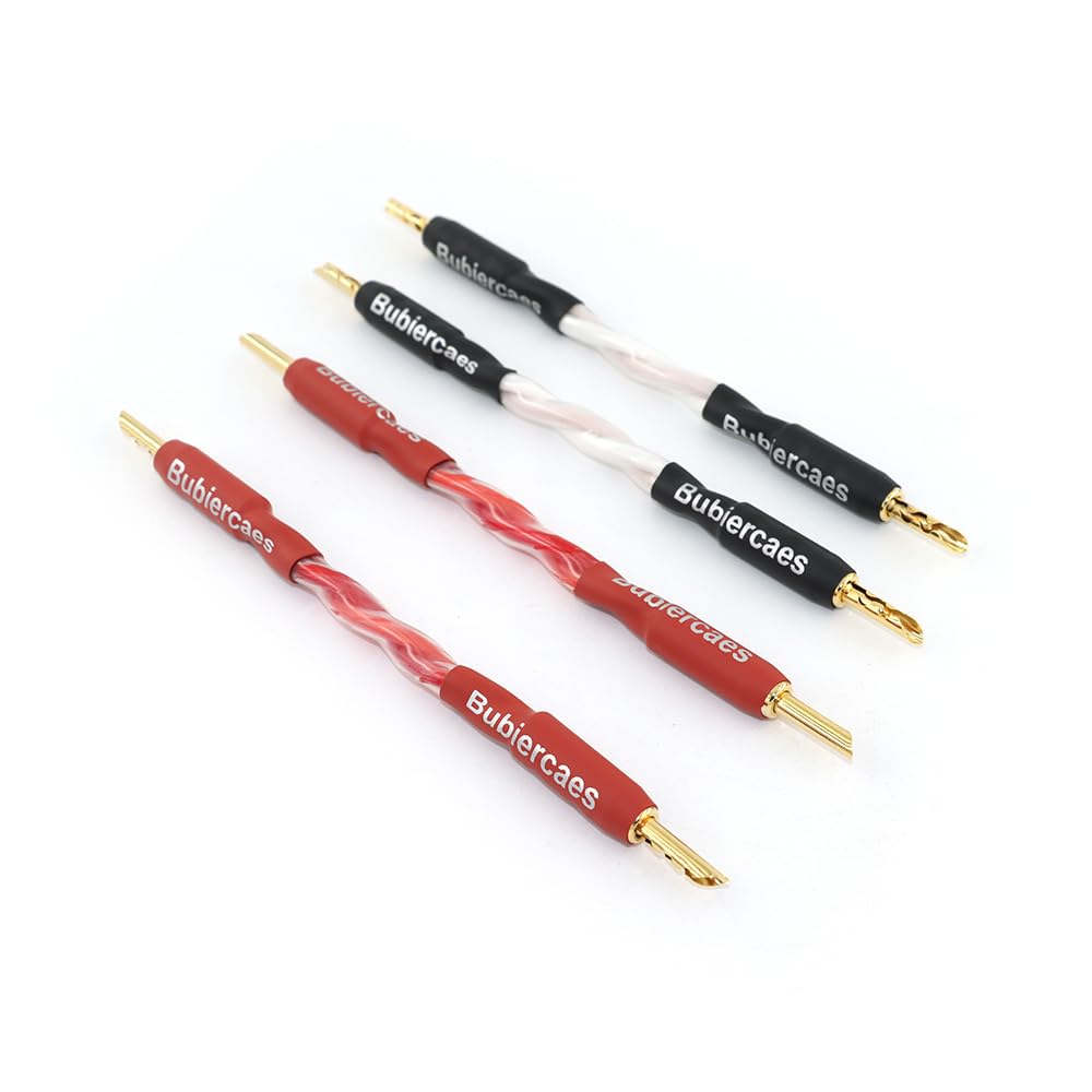 Cavi jumper per altoparlanti di alta qualità, 15,2 cm, banana dorata a pala, 11 AWG, confezione da 4 cavi per altoparlanti HiFi terminati con connettori dorati a banana a forcella (B-B)