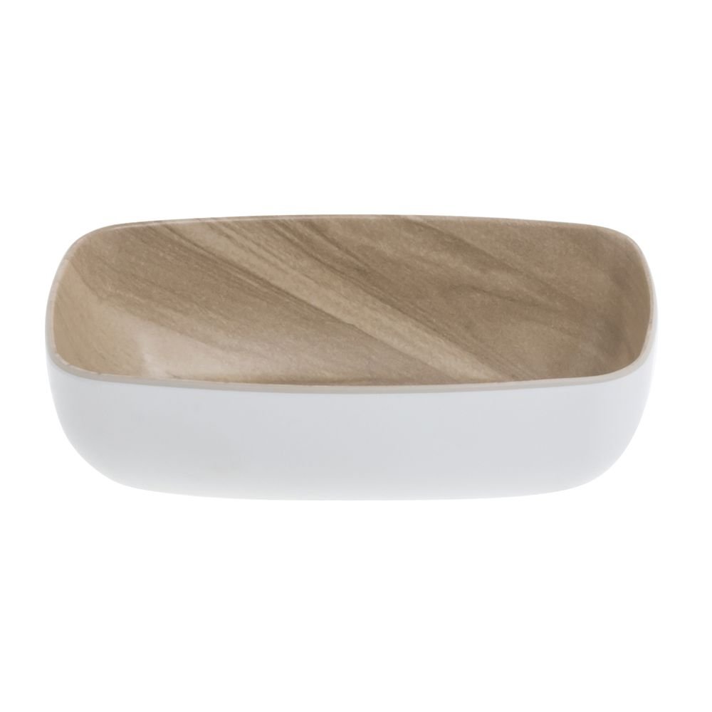 White Serving Bowl with Light Wood Inside - 7"L x 4 1/4"W x 2 3/16"H by HUBERT – 7.0 liters, Melamine, White, Model M2379-WHITE