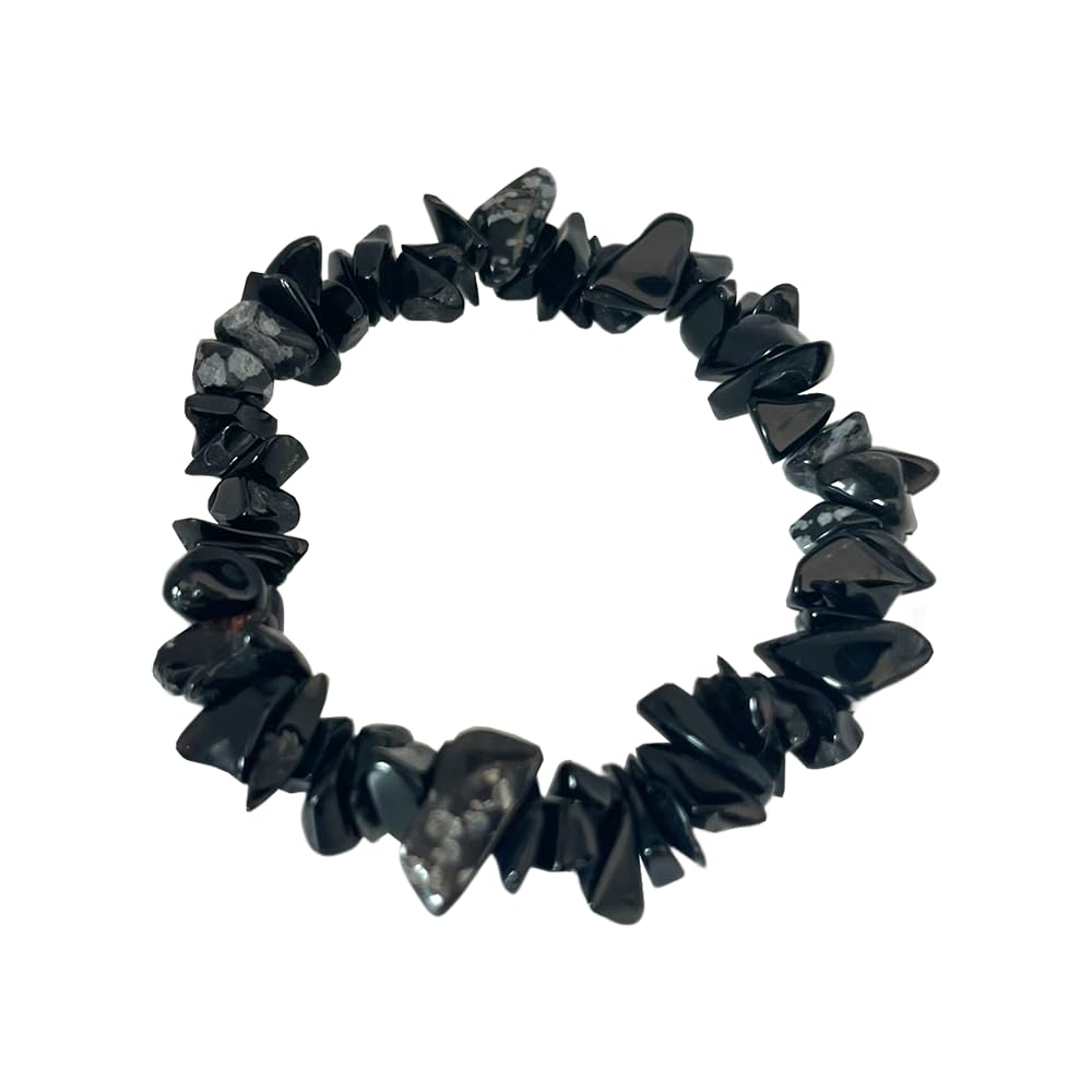 VIE Gemstone Chip Stretch Bracelet, Snowflake Obsidian