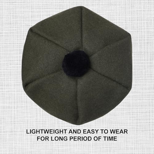 Image of Scottish Tam O' Shanter Hat Tartan Bonnet Pom Pom Wool Flat Cap One Size