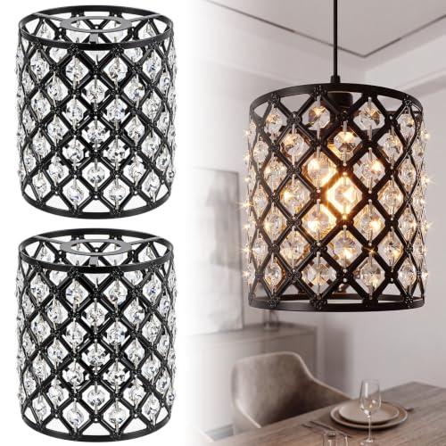 Image of Teenyyou 2 Pcs Crystal Lamp Shade E26 /E27 Base 1.65 inch Top x 5 inch Dia. x 5.6 inch H | Elegant Ceiling Light Cover, Modern Chandelier Lampshade Replacement for Bathroom Bedroom Living Room Hallway Wall Sconce