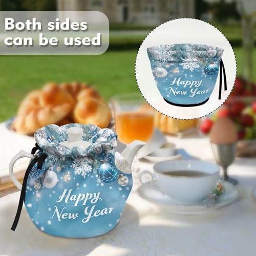 Image of Snowflake Print Tea Cosy for Tea Pot Happy New Year Teapot Cozy Insulated Kitchen Tea Pot Dust Cover, Stain Resistant Washable Tea Pot Cover Keep Warm Teapot Cozies