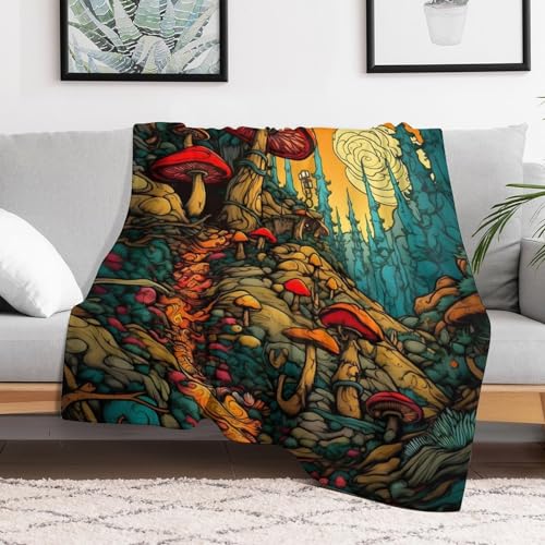 Couverture polaire champignon 3D douce et légère pour lit et canapé