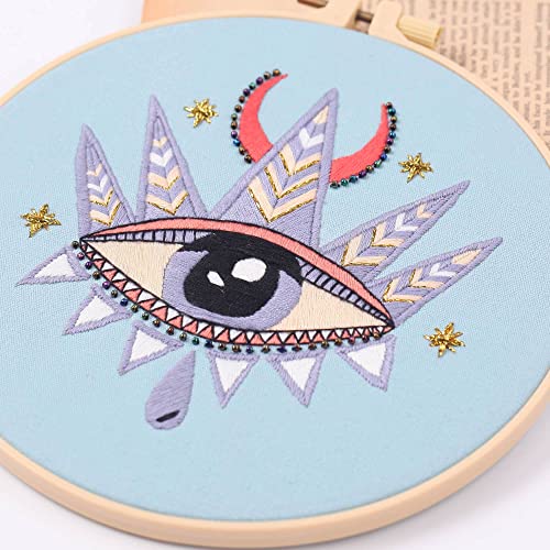 Image of Harimau 5pcs Beginner Embroidery Kit,Eye Pattern,Cross Stitch Kits, Including Stamped Embroidery Cloth with 2 Embroidery Hoops, Multicolor Color Threads for Embroidery Kit