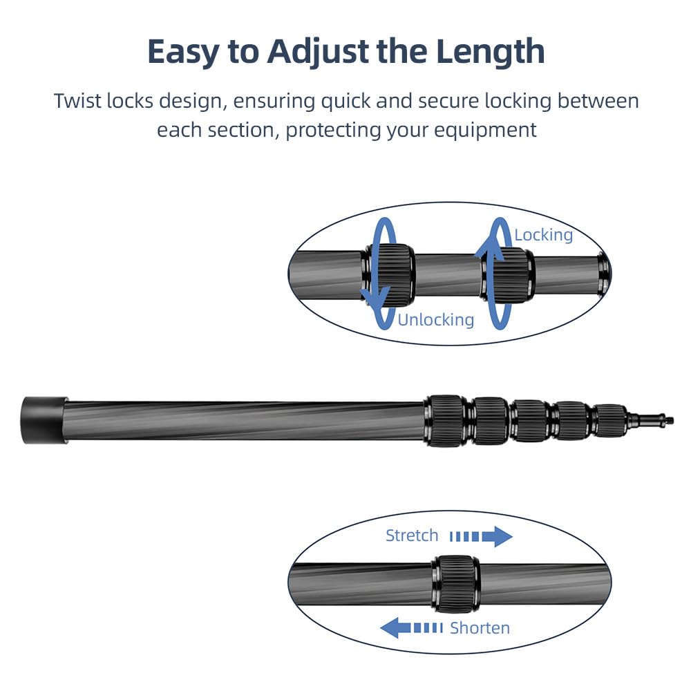 Andoer Brazo articulado para micrófono de Mano, Extensible, Poste articulado de Fibra de Carbono, Tornillo e Rosca de 1/4" con Agarre de Espuma, Negro, Moderno y Profesional