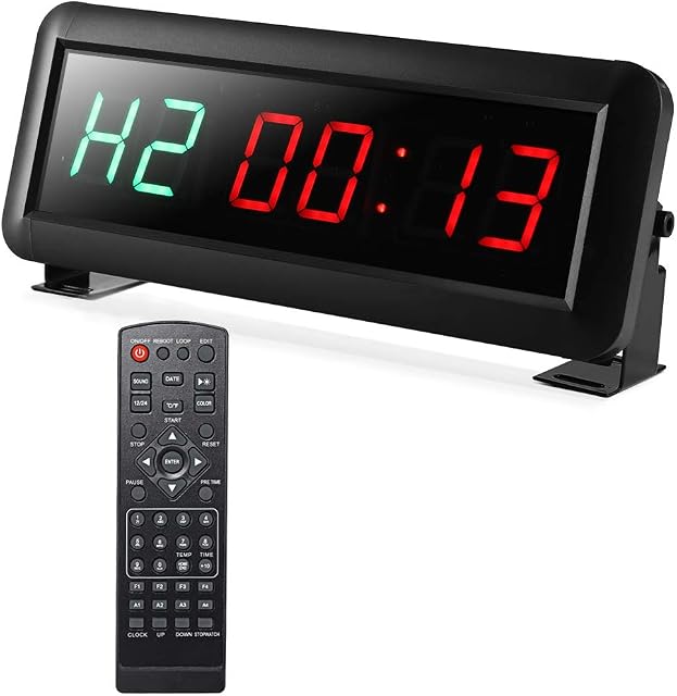 PELLOR Fitness Training Timer Stopwatch Remote Control Gym Indoor Interval Workout Timer Clock for CrossFit, TABATA, EMOM, MMA (1.5" Digits height)