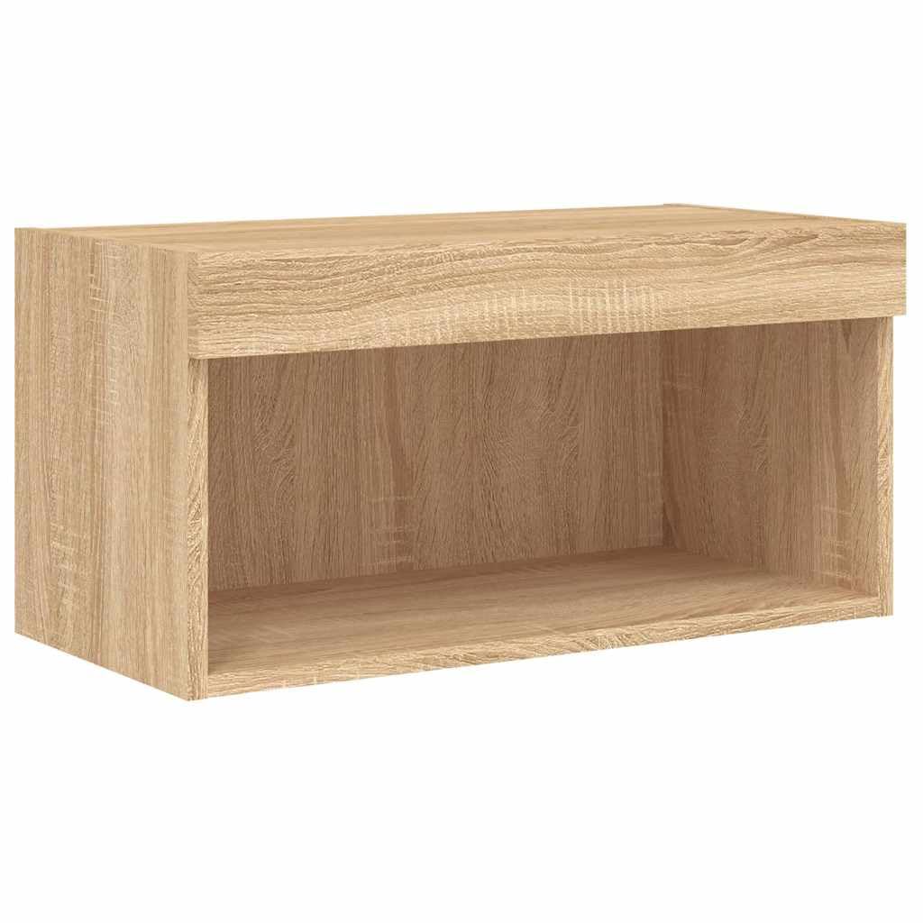 8-TLG. Wohnwand Sonoma Roble Holzwerkstoff, Wandmontage RGB-LED-Beleuchtung Stauraum für Wohnzimmer, Medien & Bücher 30x28,5x30cm, Feuchtigkeitsbeständig
