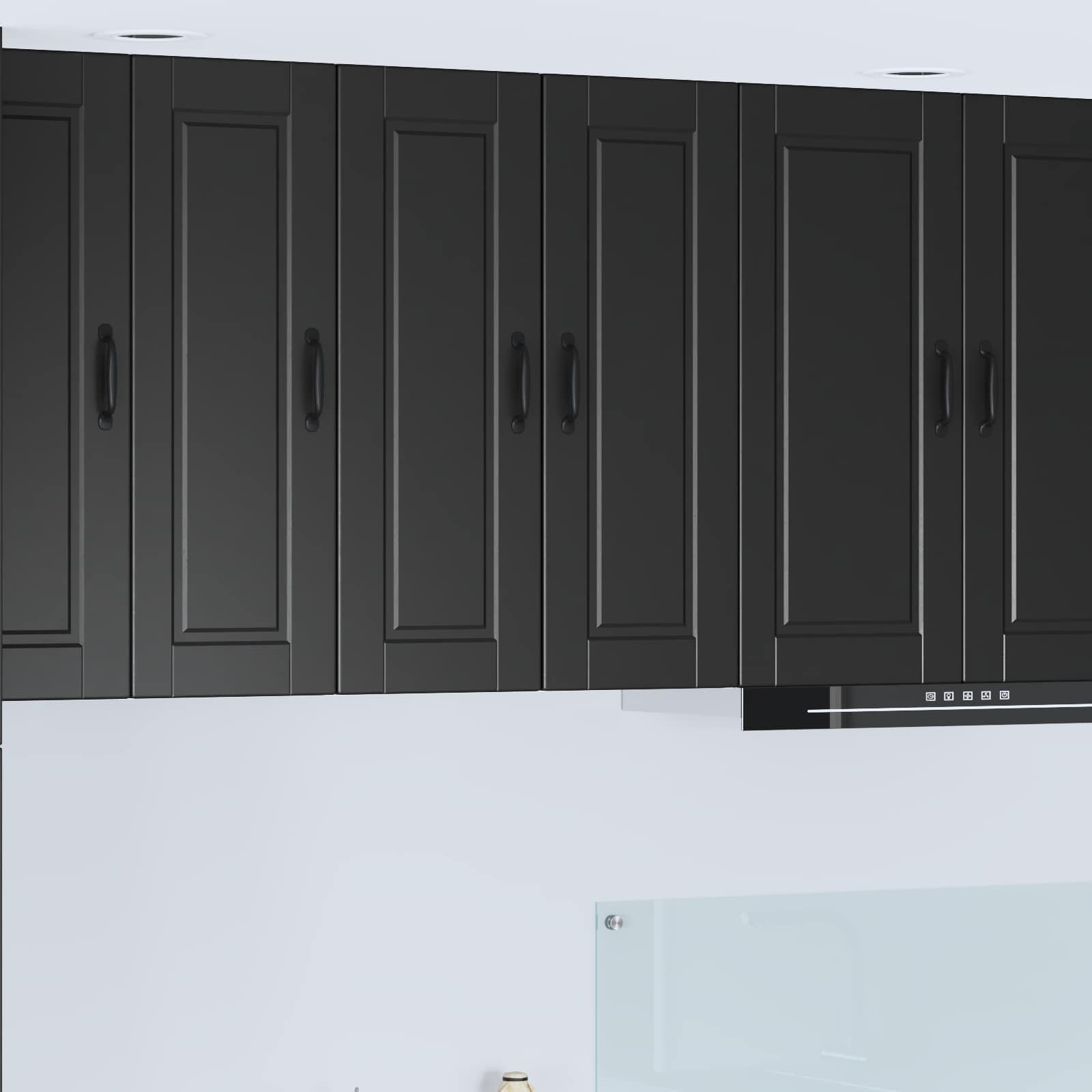 Wandschrank Porto, 2-teilig, Schwarz, Holz, 80 cm | Modernes Design, Küchenaufbewahrung, Regalfächer, pflegeleicht, feuchtes Tuch