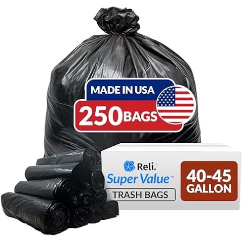 Reli. 40-45 Gallon Trash Bags Heavy Duty | 250 Bags | Large Black Garbage Bags | 39, 40, 42, 45 Gallon | Made in USA Cover