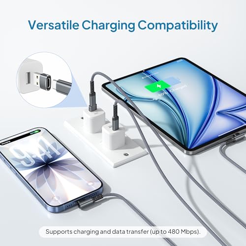 Image of Elebase for iPhone 17 Pro Max Air Charger Cord 10FT with USB Block Adapter,Right Angled 60W USBC Charging Power Cable for Car,Apple iPhone 17e 16 15,Samsung S26 S25 Ultra,iPad 10,Google Pixel 10 9