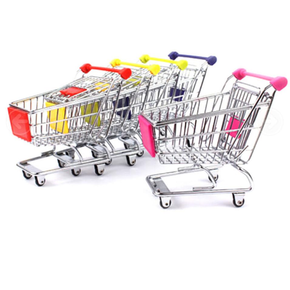 VOSAREA Mini Chariot de Courses Organisateur de Bureau Créatif en Métal et Plastique Dur pour Rangement et Décoration Couleur Aléatoire Table ou Bureau
