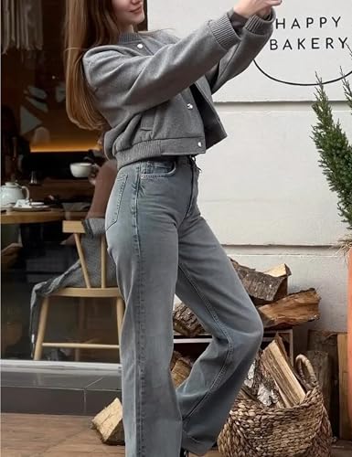 Cropped Bomber Jackets for Womens Long Sleeve Button Down Crop Shacket Jacket Tops4