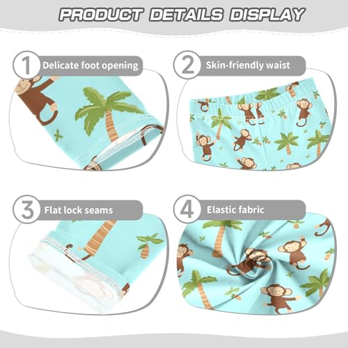 Wusikd Cute Monkey Girls' Leggings Toddler Doodles Light Blue Kids Yoga Pants Dance Active Tights 4T3