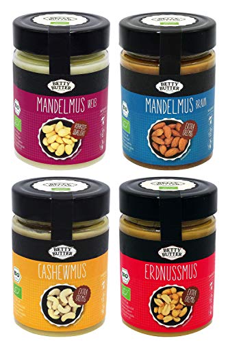 4er Spar Pack, Bio Premium Nussmus, 4 x 330 g (je 1x Mandelmus weiß, Mandelmus braun, Cashewmus, Erdnussmus), natürliches Nussmus ohne Zusatzstoffe Cover