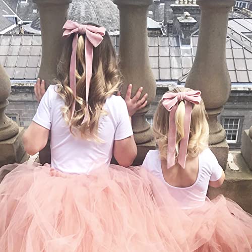 2Pcs Velvet Pink Hair Bows Girls Hair Ribbon Elastics Hair Tie Long Ponytail Holder Hair Bow Bands Rope Accessories For Toddlers Kids Baby Women #TOP3