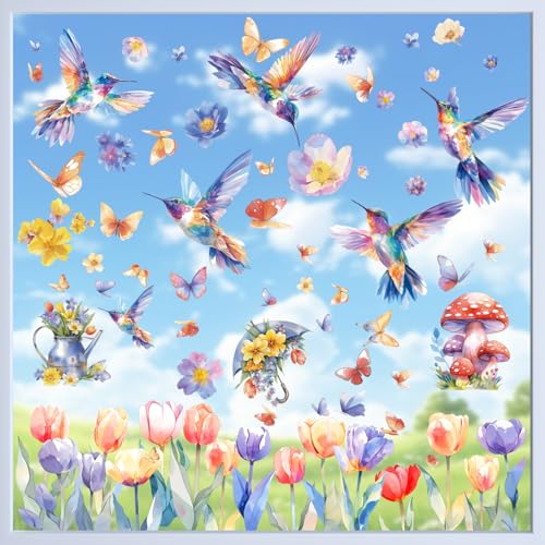 Recopilación de Pegatinas de ventana más recomendados. 45 Hianjoo Pegatinas de Ventana de Primavera, 9 Hojas 116 PCS Estilo de Pintura al Oleo Aferra Ventana Tulipanes Pájaro Mariposa Doble Cara Reutilizables Decoraciones para...