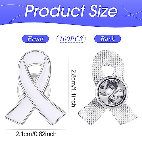 Batiyeer 100 Pcs Lung Cancer Awareness Pin White Ribbon Brooches Bulk Enamel Lapel Bones Support Present Gift Survivor Badge for Men Women Survivor2