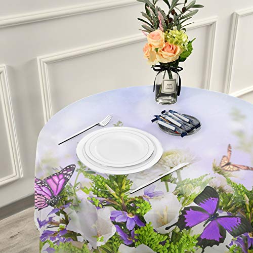 Orezi Round Table Cloths For Home Kitchen Restaurat Decor,Butterfly Flying Flowers Garden Tablecloth Washable Tablecover For Indoor Outdoor Kithchen Party Picnic #TOP5