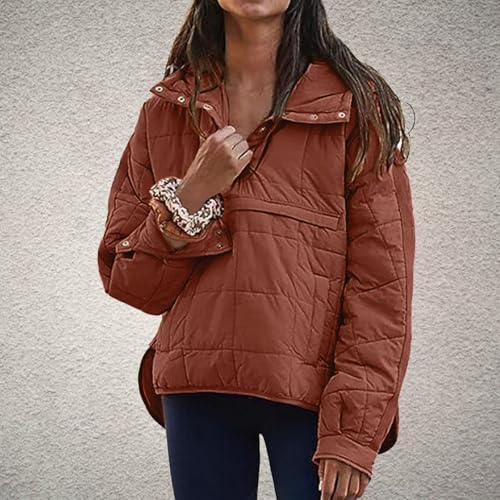 JiXiang Womens Puffer Jacket Oversized Quilted Lightweight Pullover Soft Comfy Winter Warm Coat Button Down Lapel Sweatshirts2
