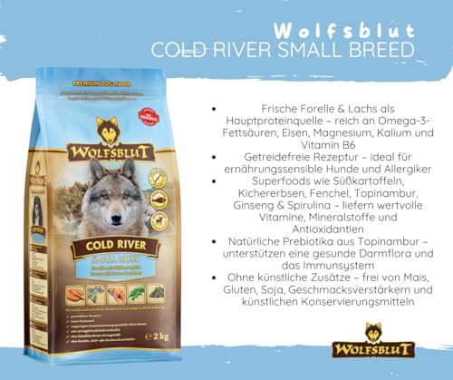 Wolfsblut Cold River Small Breed - 2x2kg Hundefutter – Trockenfutter mit Forelle & Lachs – getreidefrei – optimal für kleine Hunde – mit Süßkartoffeln & Superfoods - Sparpaket