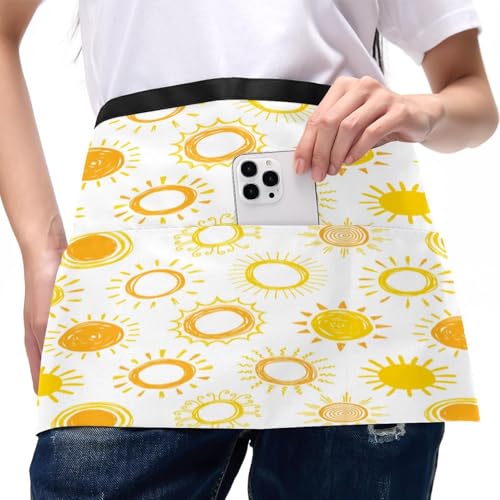 Lot de 3 demi-tabliers courts jaune Doodle Suns à triple poche frontale - 4