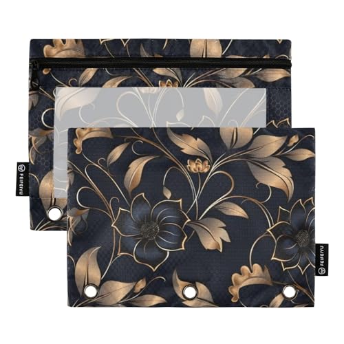 Astuccio per matite per raccoglitori a 3 anelli motivo etnico con fiori neri astuccio per e cosmetici con cerniera trasparente per ufficio viaggi confezione da 2 Fiore