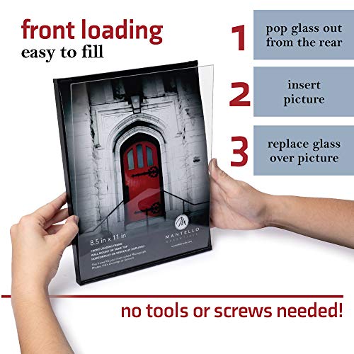 Mantello Front Loading Black Picture Frame 8.5X11 - Set Of 6 - Table Desk Wall Hanging For Artwork - Certificates Diplomas - Family Gallery Multi Photo Frame #TOP3