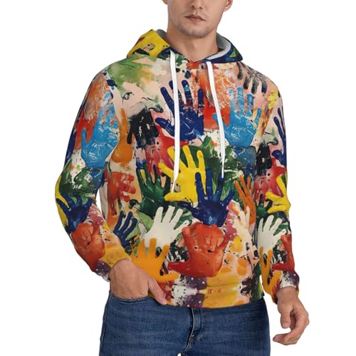 Sweat à capuche décontracté pour homme imprimé main pull respirant à manches longues avec poche