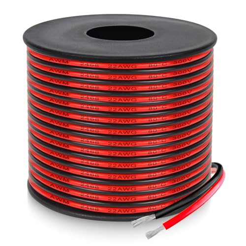 22 Gauge 2 Conductor PVC Tinned Copper Electrical Wire 32.8FT/10M Red and Black Double Parallel Wire 0.3mmfor DIY Projects Home Electrical Power Wiring Car Speaker Wire LED Wires.