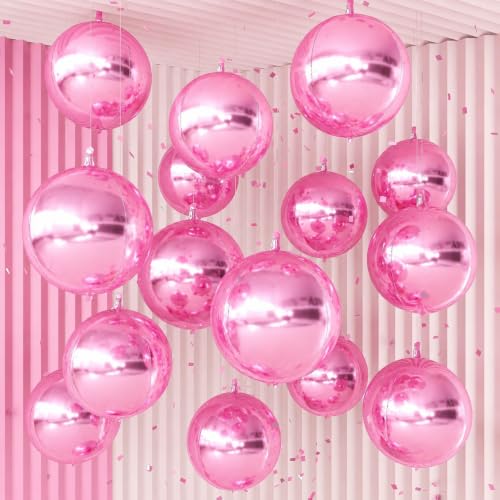Image of 14 Pcs Pink Round Foil Balloons Light Baby Pink Metallic 4D Balloons