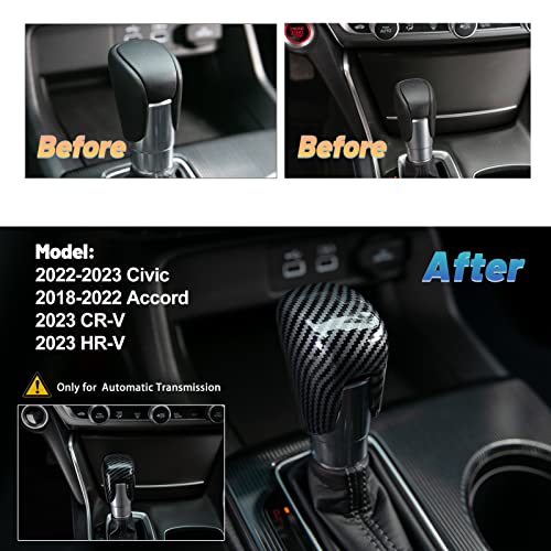 Thenice Gear Shift Knob Cover Automatic Transmission Cvt Boots Change Lever Decoration For Honda Civic 2022-2023, Crv-2023, Hr-V 2023, Accord 2018-2023 -Carbon Fiber #TOP2