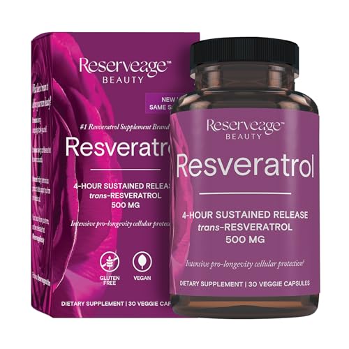 Reserveage Beauty, Resveratrol 500 mg, Antioxidant Supplement for Heart and Cellular Health, Supports Healthy Aging and Immune System, Paleo, Keto, 60 Capsules