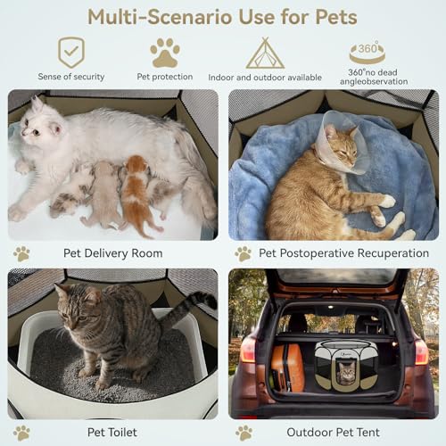 Image of Siedihit Dog Cat Playpen, Small Puppy Pet Playpen, Dog Crate Tent Cage Indoor /Outdoor, Portable Pop Up Dogs Kennel Playpen with Carrying Case for Dogs /Cats /Rabbits(Khaki, Small)