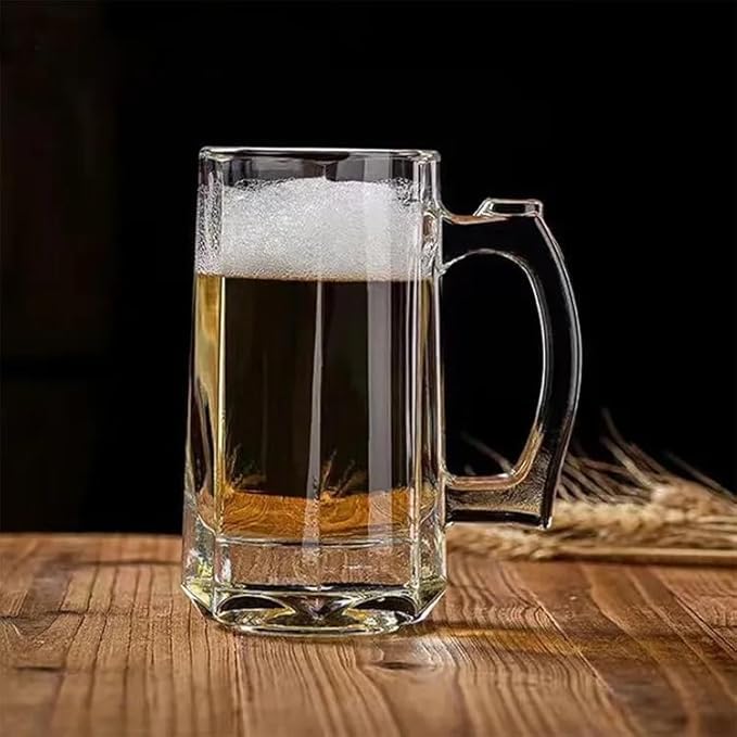 Image of PrimeWorld Italian Premium Glass Beer Mug - Set of 2 (500ml Each), Transparent | Stylish Heavy Base Beer Mugs | Dishwasher Safe | Gift for Beer Lovers