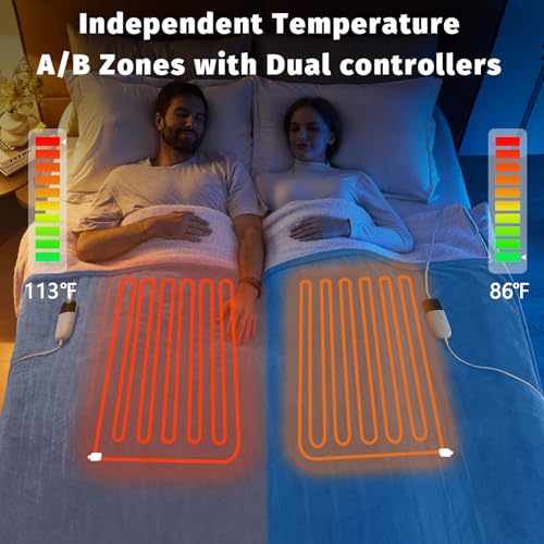 Heated Electric Blanket Queen Size - 84" x 90" Heating Blanket with Dual Control, 10 Levels & 8 Hours Auto Off, Soft Warm Flannel Gift with Over-Heat Protection, ETL & FCC Certified