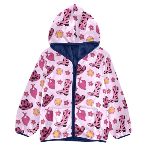 Retro Cowgirl Pink Elements Girls Fleece Jacket Girls Fall Jacket Girls Zip Up Hoodie Girls Sherpa Jacket 2-10T