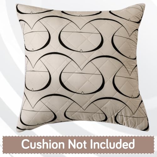 Image of HOKIPO 'Elira Series' Printed Quilted Cushion Cover for Sofa 22x22 Inches, Set of 2, Natural Beige Abstract Art (AR-6232-C4*2)